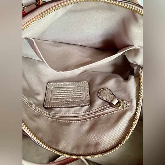 COACH Mini Cora Dome Satchel – Colorblock Taupe/Cream | Pebbled (Grain) Leather - Picture 14 of 15